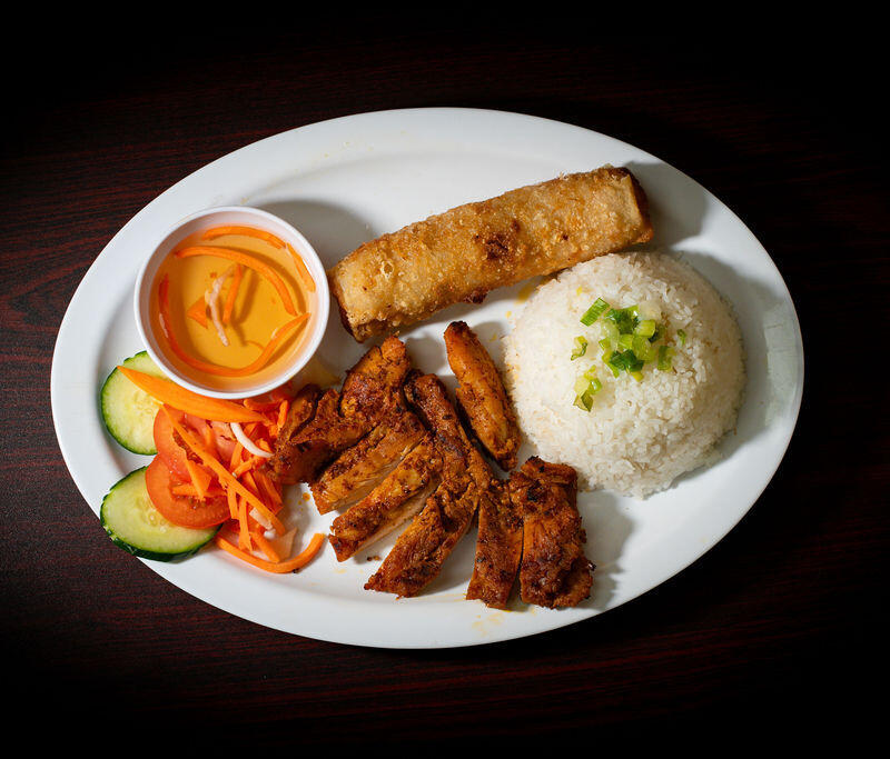 9. Chicken & Egg Roll Rice Platter